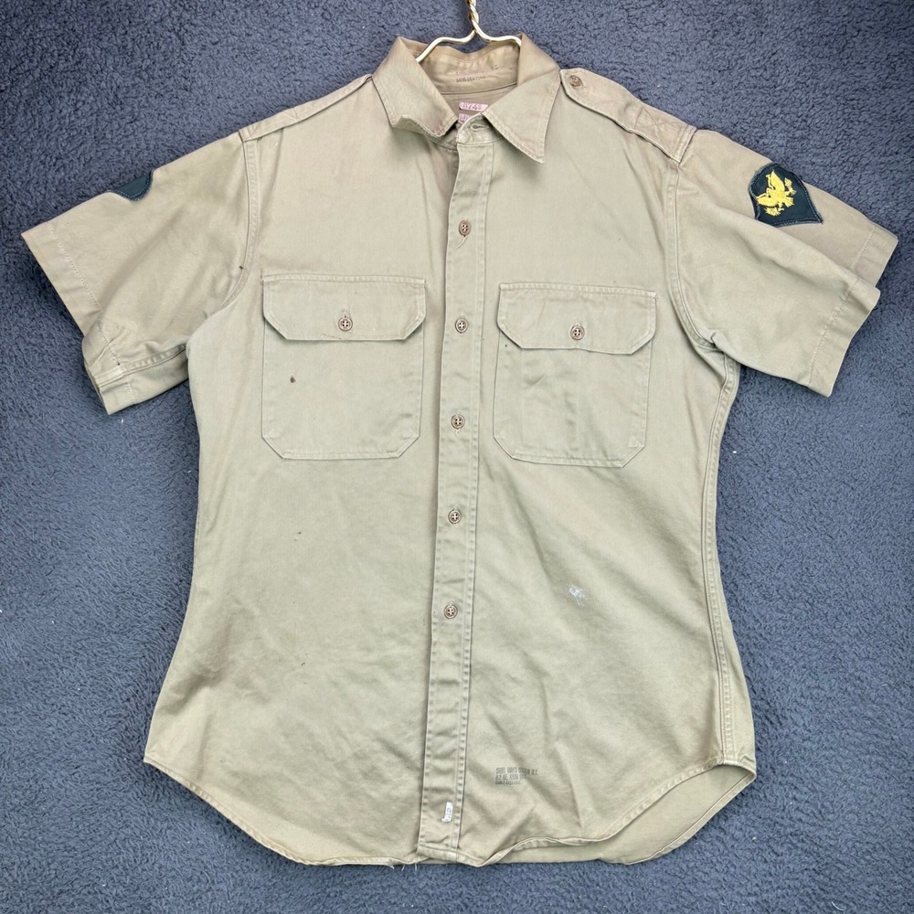Vintage US Army Khaki Cotton Uniform Shirt Short Sleeve Military Issue 15x32